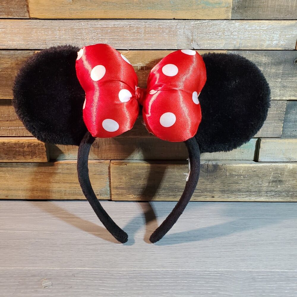 Disney Classic Minnie Mouse Ears Bow Headband Plush Ears Polka Dot Plump Bow